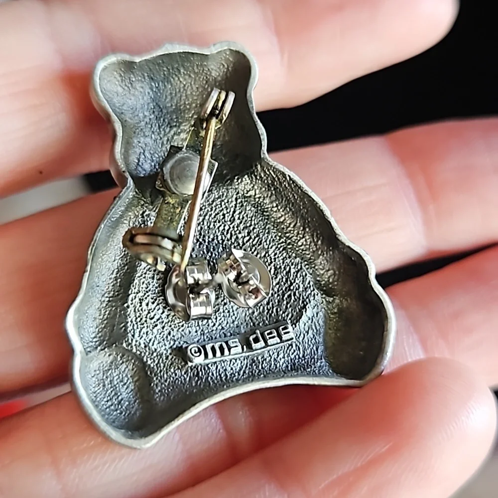 Vintage Ms Dee silver teddy bear necklace earrings and pin - Picture 3 of 6